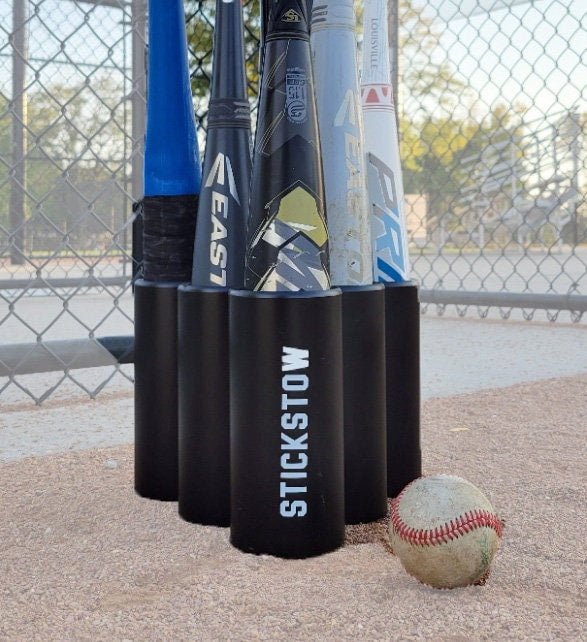 BatStow: Baseball, Softball 6 Bat Organizer Free - Standing Display Anywhere - Stickstow