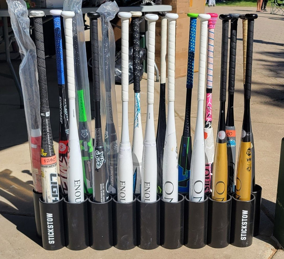 BatStow: Baseball, Softball 6 Bat Organizer Free - Standing Display Anywhere - Stickstow