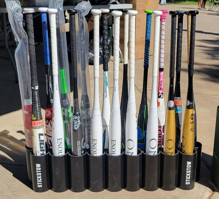 BatStow: Baseball, Softball 6 Bat Organizer Free - Standing Display Anywhere - Stickstow