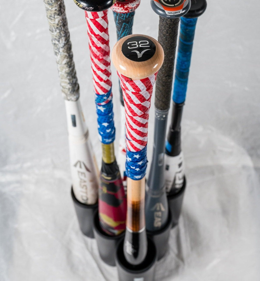 BatStow: Baseball, Softball 6 Bat Organizer Free - Standing Display Anywhere - Stickstow