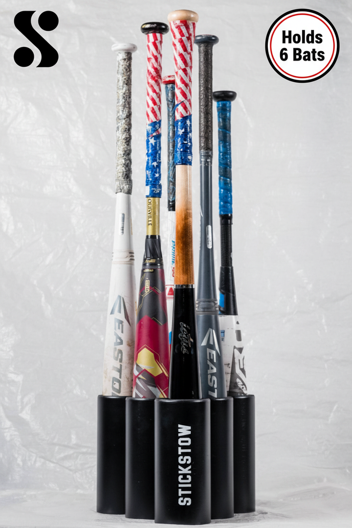 BatStow - Stickstow logo upper left, Holds 6 Bats sticker upper right