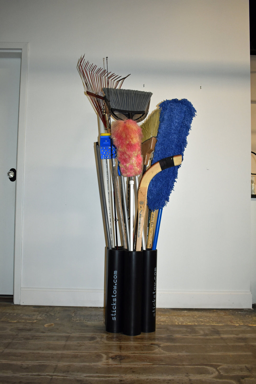 Stickstow Multi: Free-Standing Broom, Rake, Stick Organizer for Garage & Closet