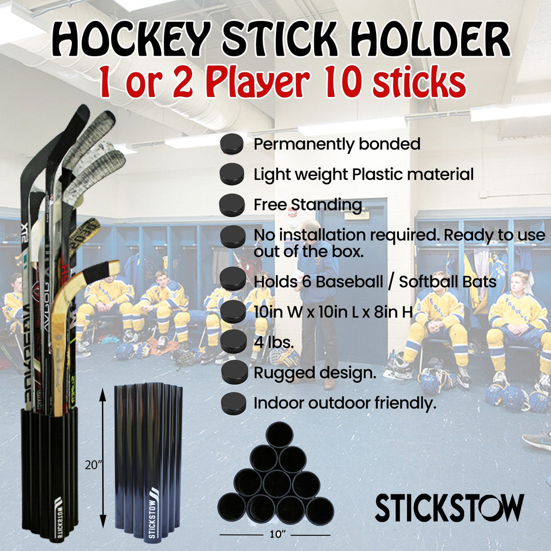 Stickstow #10: Compact Hockey Stick Holder for 1 - 2 Players - Stickstow