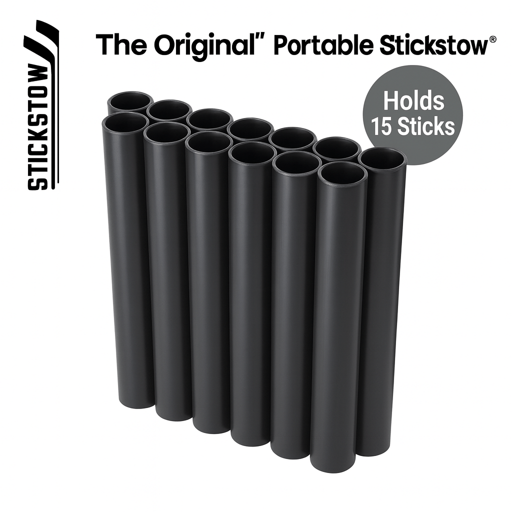 Stickstow® Hockey Stick & Gear Organizer – Durable Storage Rack Holds 15 Sticks for Rink or Garage - Stickstow For Bats, Sticks Storage