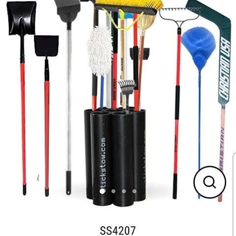 Stickstow Multi: Free - Standing Broom, Rake, Stick Organizer for Garage & Closet - Stickstow